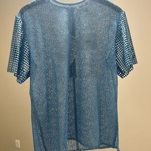 Diane von furstenberg blue laced elegant top womens size medium !!!!